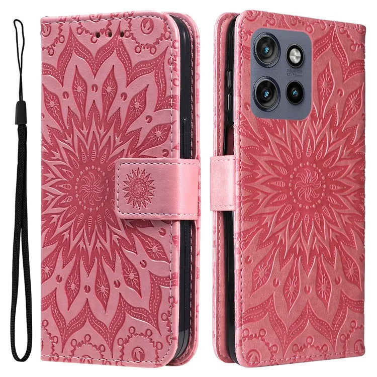 KT Imprinting Flower Series-1 For Motorola Edge 50 Neo 5G Case Sunflower Leather Wallet Phone Cover