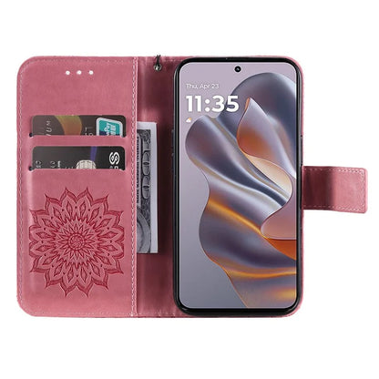 KT Imprinting Flower Series-1 For Motorola Edge 50 Neo 5G Case Sunflower Leather Wallet Phone Cover