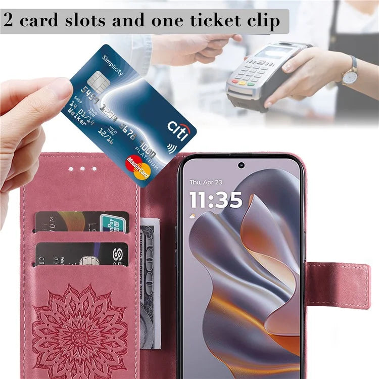 KT Imprinting Flower Series-1 For Motorola Edge 50 Neo 5G Case Sunflower Leather Wallet Phone Cover