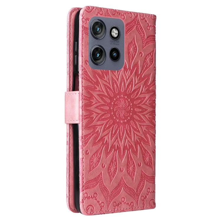 KT Imprinting Flower Series-1 For Motorola Edge 50 Neo 5G Case Sunflower Leather Wallet Phone Cover