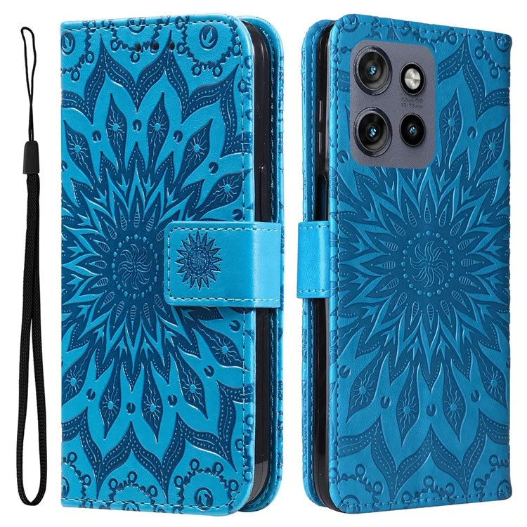 KT Imprinting Flower Series-1 For Motorola Edge 50 Neo 5G Case Sunflower Leather Wallet Phone Cover