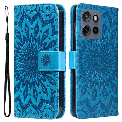 KT Imprinting Flower Series-1 For Motorola Edge 50 Neo 5G Case Sunflower Leather Wallet Phone Cover