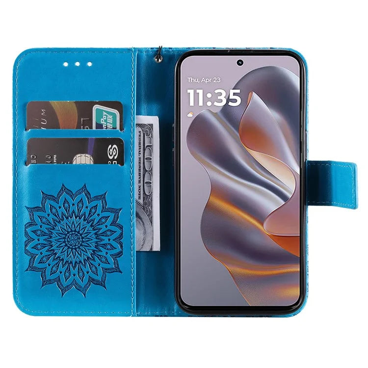 KT Imprinting Flower Series-1 For Motorola Edge 50 Neo 5G Case Sunflower Leather Wallet Phone Cover