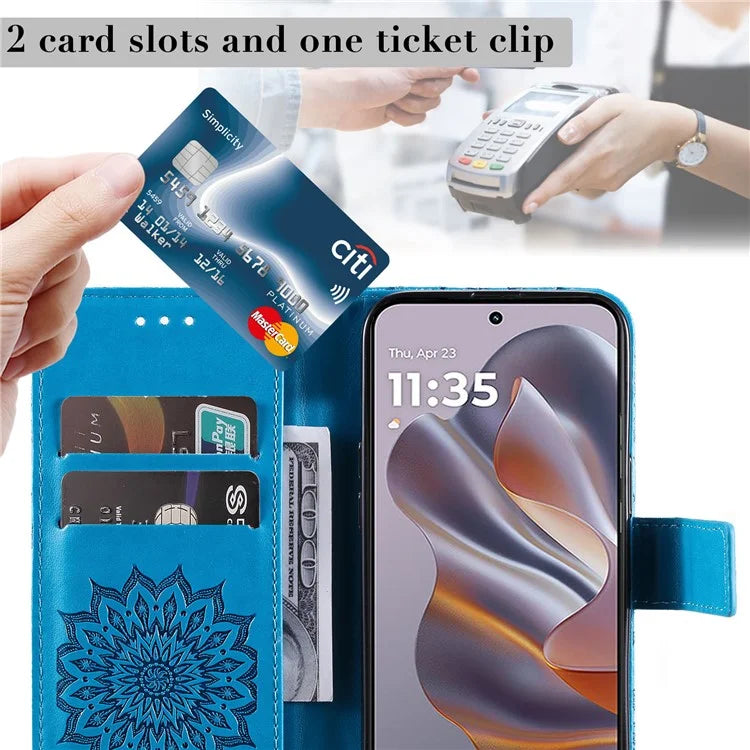 KT Imprinting Flower Series-1 For Motorola Edge 50 Neo 5G Case Sunflower Leather Wallet Phone Cover
