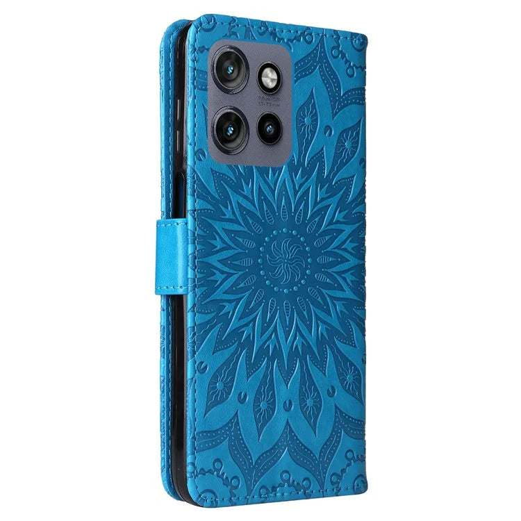 KT Imprinting Flower Series-1 For Motorola Edge 50 Neo 5G Case Sunflower Leather Wallet Phone Cover