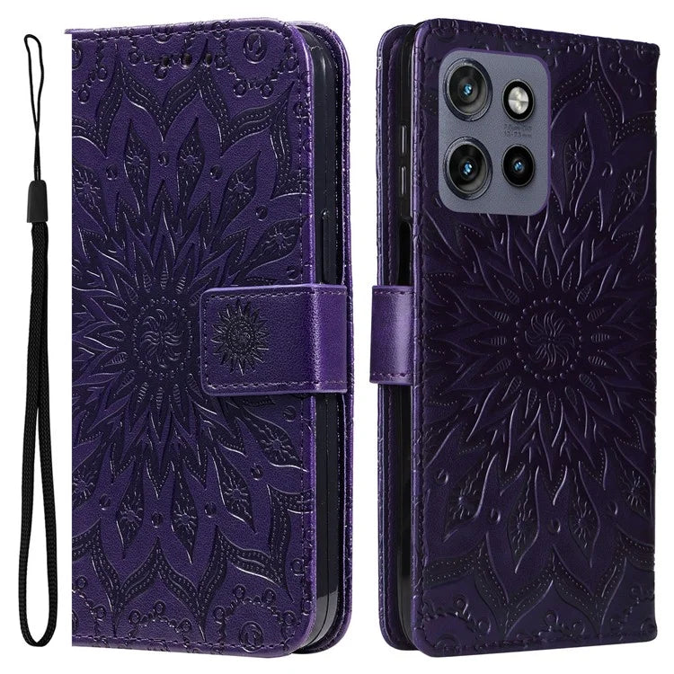KT Imprinting Flower Series-1 For Motorola Edge 50 Neo 5G Case Sunflower Leather Wallet Phone Cover