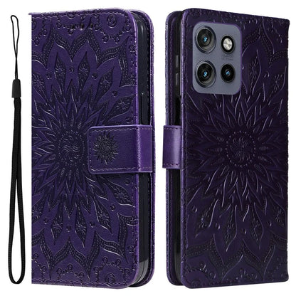 KT Imprinting Flower Series-1 For Motorola Edge 50 Neo 5G Case Sunflower Leather Wallet Phone Cover