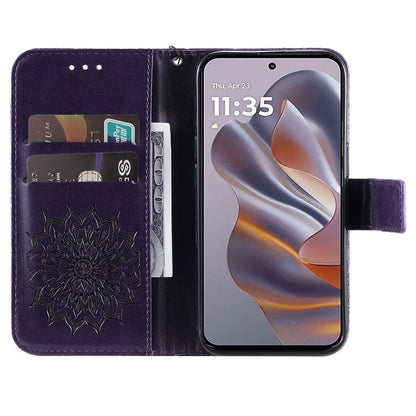 KT Imprinting Flower Series-1 For Motorola Edge 50 Neo 5G Case Sunflower Leather Wallet Phone Cover