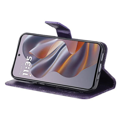 KT Imprinting Flower Series-1 For Motorola Edge 50 Neo 5G Case Sunflower Leather Wallet Phone Cover