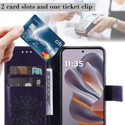 KT Imprinting Flower Series-1 For Motorola Edge 50 Neo 5G Case Sunflower Leather Wallet Phone Cover