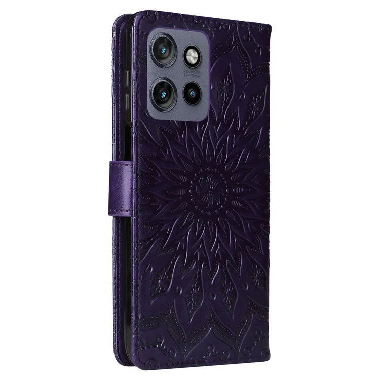 KT Imprinting Flower Series-1 For Motorola Edge 50 Neo 5G Case Sunflower Leather Wallet Phone Cover
