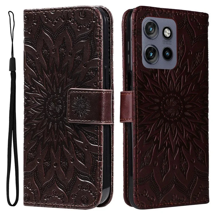KT Imprinting Flower Series-1 For Motorola Edge 50 Neo 5G Case Sunflower Leather Wallet Phone Cover