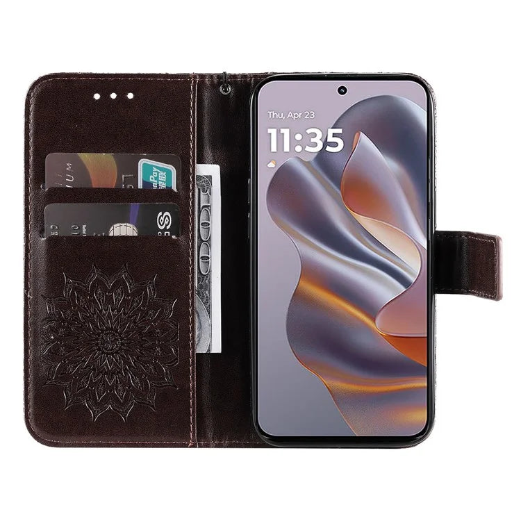 KT Imprinting Flower Series-1 For Motorola Edge 50 Neo 5G Case Sunflower Leather Wallet Phone Cover