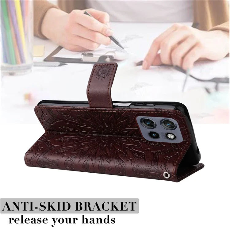 KT Imprinting Flower Series-1 For Motorola Edge 50 Neo 5G Case Sunflower Leather Wallet Phone Cover