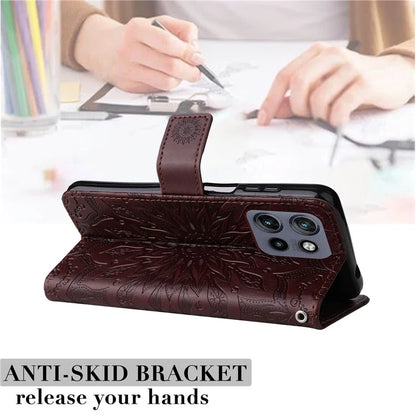 KT Imprinting Flower Series-1 For Motorola Edge 50 Neo 5G Case Sunflower Leather Wallet Phone Cover