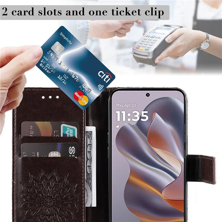 KT Imprinting Flower Series-1 For Motorola Edge 50 Neo 5G Case Sunflower Leather Wallet Phone Cover
