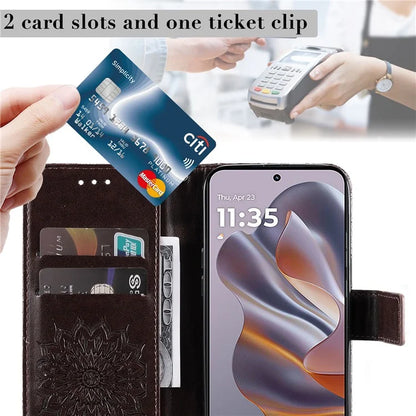 KT Imprinting Flower Series-1 For Motorola Edge 50 Neo 5G Case Sunflower Leather Wallet Phone Cover