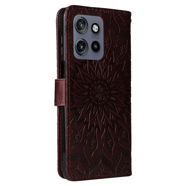 KT Imprinting Flower Series-1 For Motorola Edge 50 Neo 5G Case Sunflower Leather Wallet Phone Cover