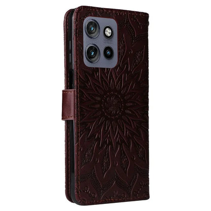 KT Imprinting Flower Series-1 For Motorola Edge 50 Neo 5G Case Sunflower Leather Wallet Phone Cover