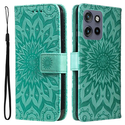 KT Imprinting Flower Series-1 For Motorola Edge 50 Neo 5G Case Sunflower Leather Wallet Phone Cover