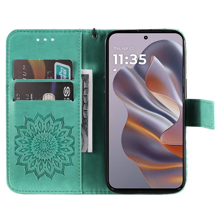 KT Imprinting Flower Series-1 For Motorola Edge 50 Neo 5G Case Sunflower Leather Wallet Phone Cover