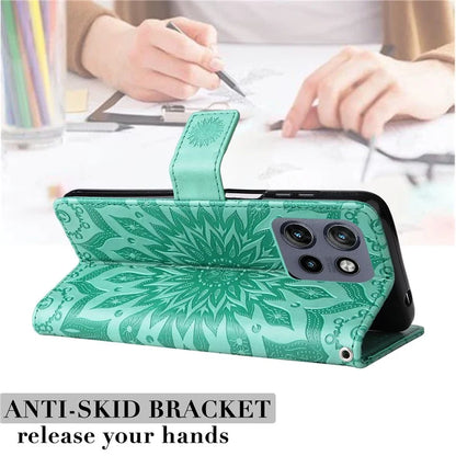 KT Imprinting Flower Series-1 For Motorola Edge 50 Neo 5G Case Sunflower Leather Wallet Phone Cover