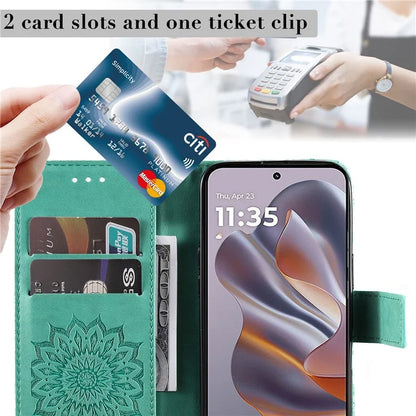 KT Imprinting Flower Series-1 For Motorola Edge 50 Neo 5G Case Sunflower Leather Wallet Phone Cover