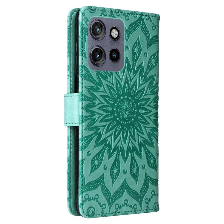 KT Imprinting Flower Series-1 For Motorola Edge 50 Neo 5G Case Sunflower Leather Wallet Phone Cover