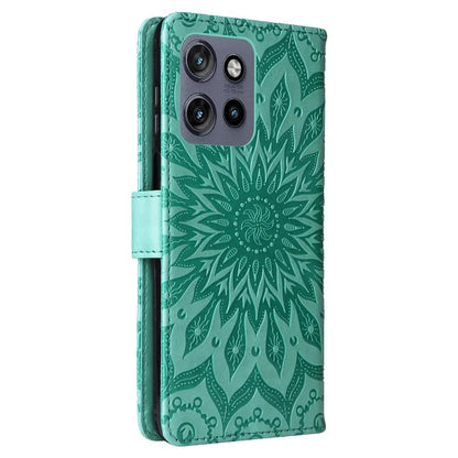 KT Imprinting Flower Series-1 For Motorola Edge 50 Neo 5G Case Sunflower Leather Wallet Phone Cover