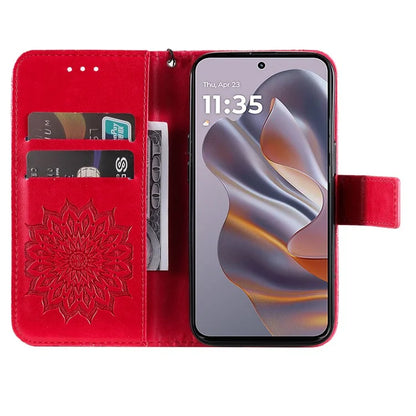 KT Imprinting Flower Series-1 For Motorola Edge 50 Neo 5G Case Sunflower Leather Wallet Phone Cover