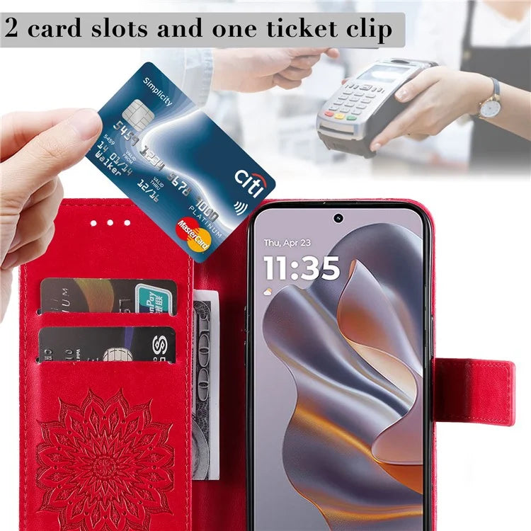 KT Imprinting Flower Series-1 For Motorola Edge 50 Neo 5G Case Sunflower Leather Wallet Phone Cover