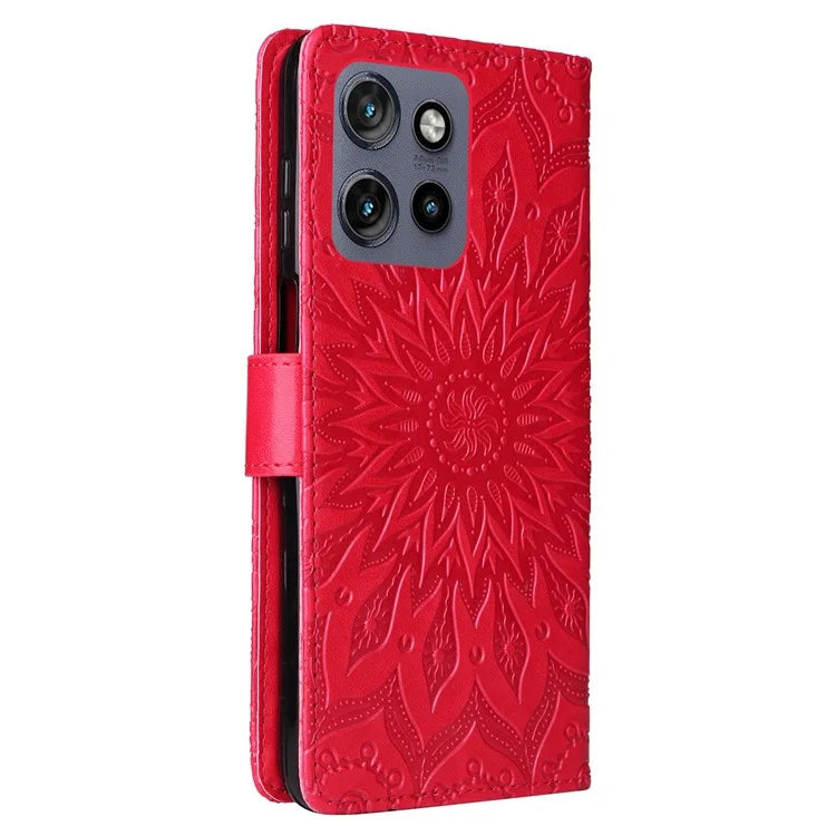KT Imprinting Flower Series-1 For Motorola Edge 50 Neo 5G Case Sunflower Leather Wallet Phone Cover