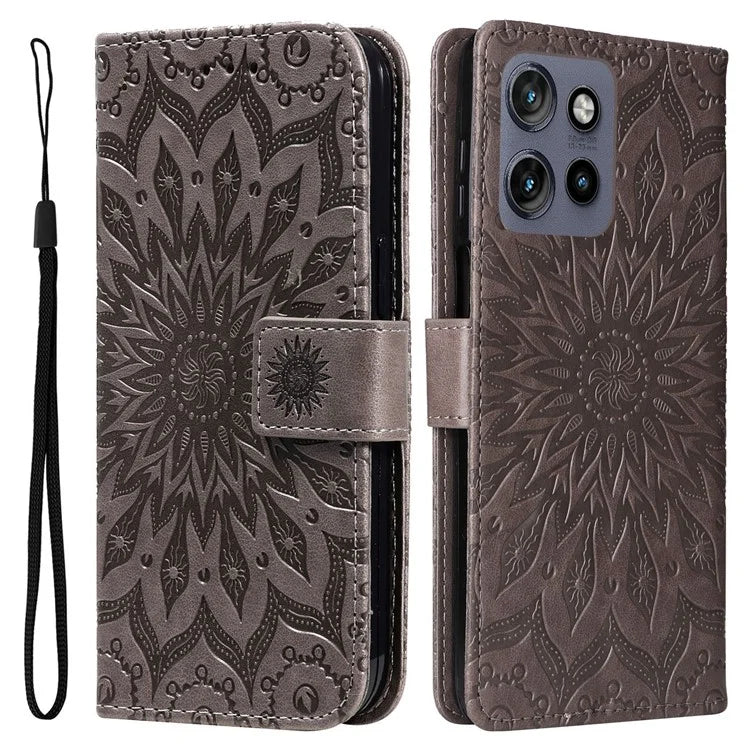 KT Imprinting Flower Series-1 For Motorola Edge 50 Neo 5G Case Sunflower Leather Wallet Phone Cover