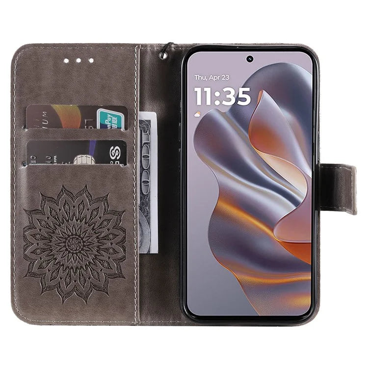KT Imprinting Flower Series-1 For Motorola Edge 50 Neo 5G Case Sunflower Leather Wallet Phone Cover