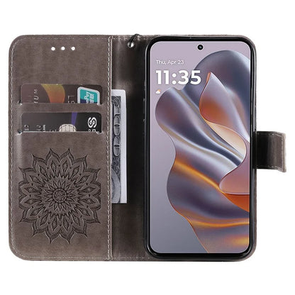 KT Imprinting Flower Series-1 For Motorola Edge 50 Neo 5G Case Sunflower Leather Wallet Phone Cover