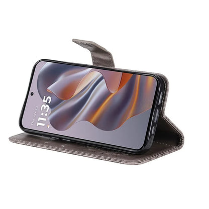 KT Imprinting Flower Series-1 For Motorola Edge 50 Neo 5G Case Sunflower Leather Wallet Phone Cover
