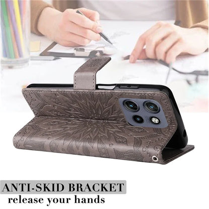 KT Imprinting Flower Series-1 For Motorola Edge 50 Neo 5G Case Sunflower Leather Wallet Phone Cover