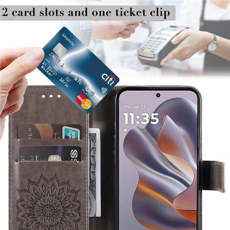 KT Imprinting Flower Series-1 For Motorola Edge 50 Neo 5G Case Sunflower Leather Wallet Phone Cover