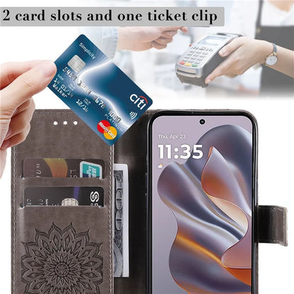 KT Imprinting Flower Series-1 For Motorola Edge 50 Neo 5G Case Sunflower Leather Wallet Phone Cover