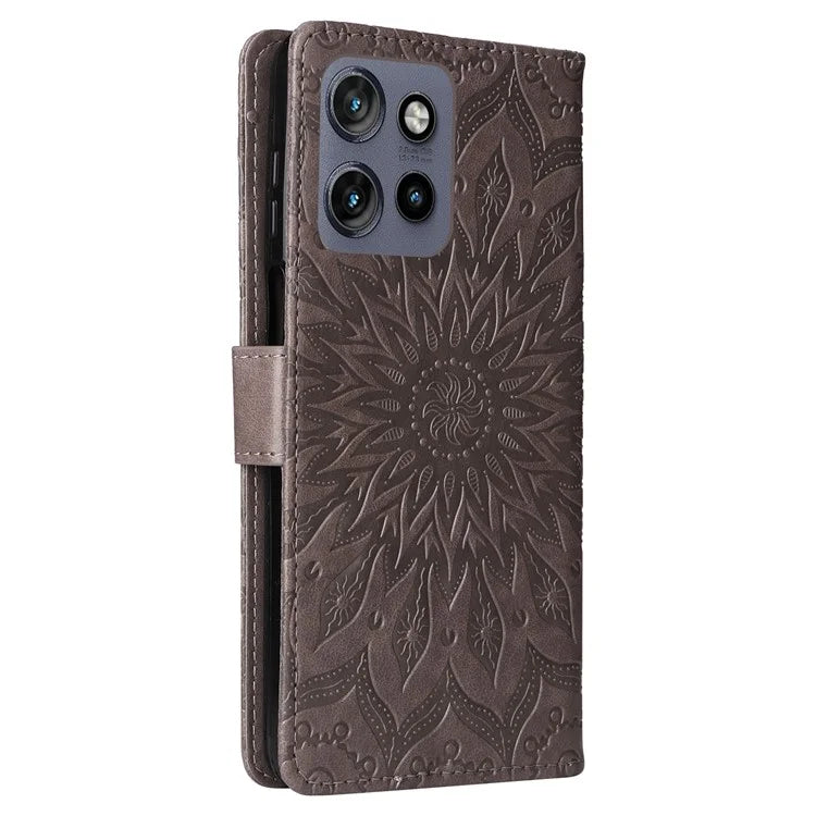 KT Imprinting Flower Series-1 For Motorola Edge 50 Neo 5G Case Sunflower Leather Wallet Phone Cover