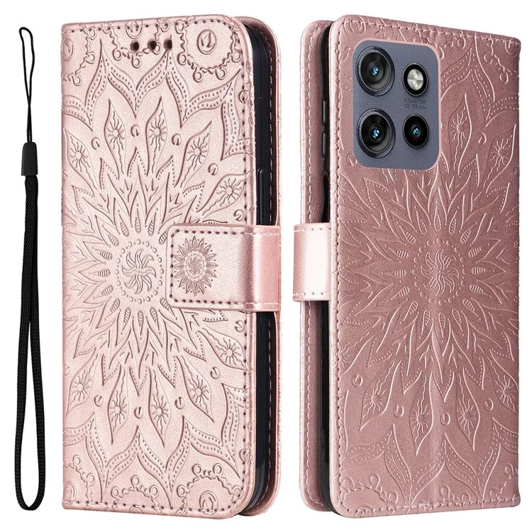 KT Imprinting Flower Series-1 For Motorola Edge 50 Neo 5G Case Sunflower Leather Wallet Phone Cover
