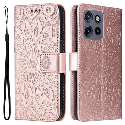 KT Imprinting Flower Series-1 For Motorola Edge 50 Neo 5G Case Sunflower Leather Wallet Phone Cover
