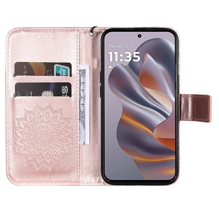 KT Imprinting Flower Series-1 For Motorola Edge 50 Neo 5G Case Sunflower Leather Wallet Phone Cover