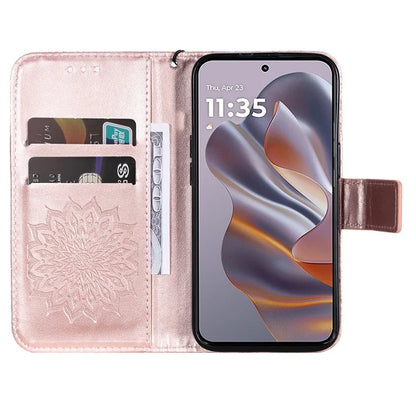 KT Imprinting Flower Series-1 For Motorola Edge 50 Neo 5G Case Sunflower Leather Wallet Phone Cover