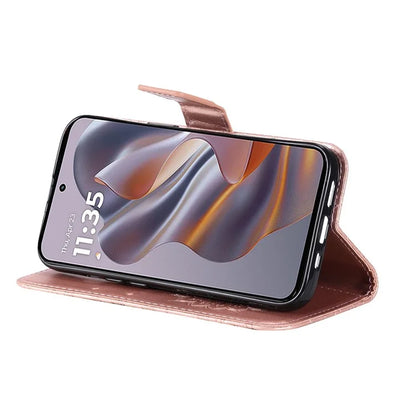 KT Imprinting Flower Series-1 For Motorola Edge 50 Neo 5G Case Sunflower Leather Wallet Phone Cover