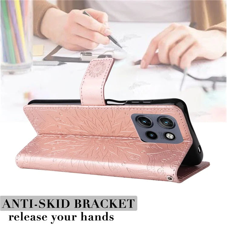 KT Imprinting Flower Series-1 For Motorola Edge 50 Neo 5G Case Sunflower Leather Wallet Phone Cover