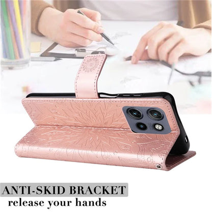 KT Imprinting Flower Series-1 For Motorola Edge 50 Neo 5G Case Sunflower Leather Wallet Phone Cover