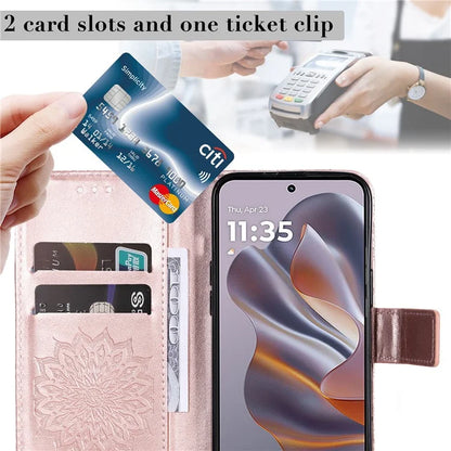 KT Imprinting Flower Series-1 For Motorola Edge 50 Neo 5G Case Sunflower Leather Wallet Phone Cover