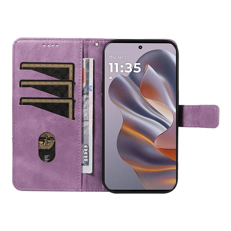 For Motorola Edge 50 Neo 5G Case Leather Geometric Line Wallet Phone Cover with Wrist Strap