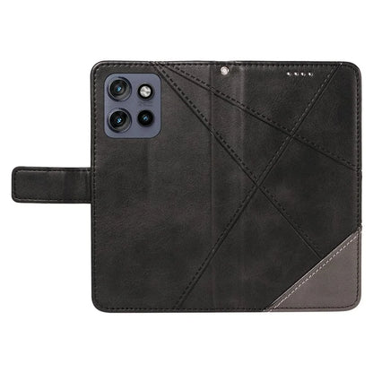 For Motorola Edge 50 Neo 5G Case Leather Geometric Line Wallet Phone Cover with Wrist Strap